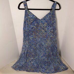 Vintage Endeavour Womens XXL Midi SundressBlue White Tan Floral Resort Beach